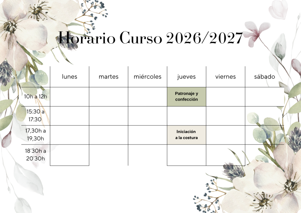 Horario Academia Art Moda en PAlma de Mallorca